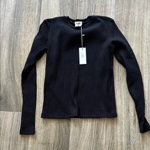 Re/Done Black Ribbed Long Sleeve Tee size small NWT